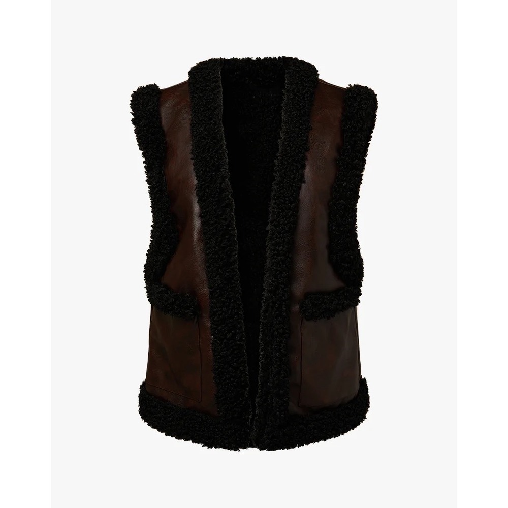 WeWoreWhat NWT Reversible Vest Faux Sherpa Vegan Black/Brown Sz Small‎ MSRP $198